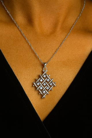 ✨ Modern Geometric Diamond Pendant 💎 | 925 Silver Grid Design