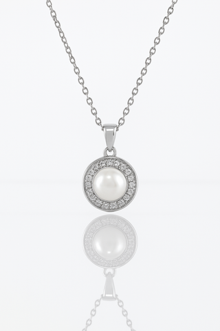 ✨ Classic Pearl Pendant Necklace 🤍 | Elegant 925 Silver Halo Design