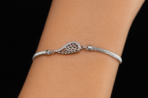 Silver Angel Wing Bracelet for Women | Symbol of Grace & Protection