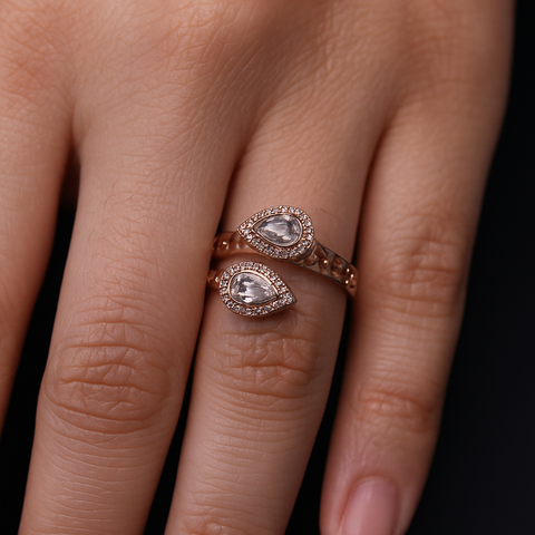 💫 Twin Tear Elegance Rose Gold Ring