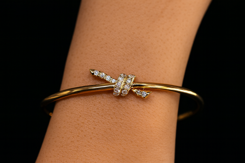 Stylish Gold Nail Design Bracelet with Sparkling Diamond