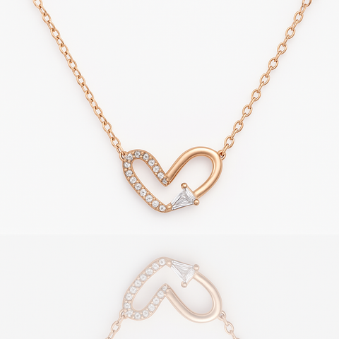 ✨ Rose Gold Heart Pendant Necklace 💖 | Sparkling 925 Silver Love Charm
