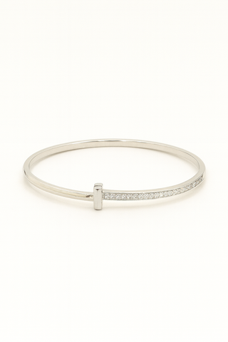 Minimal Silver “T” Design Bracelet with Sparkling White Diamond