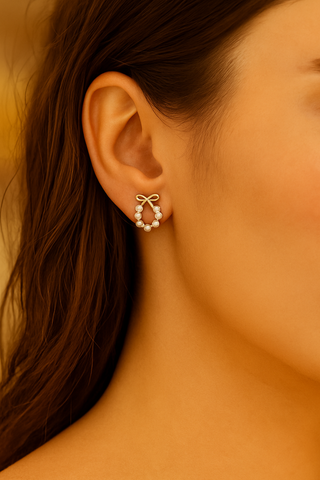 🎀 Amour Bow Pearl Earrings