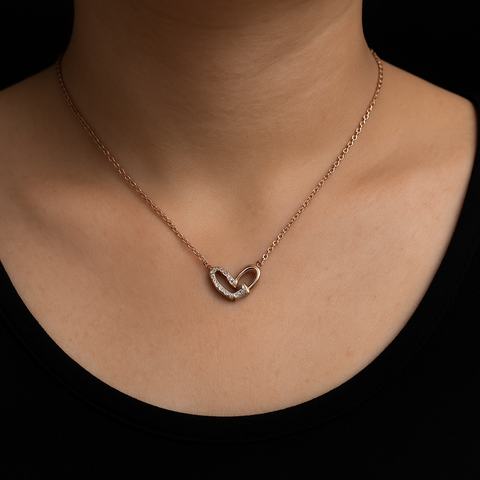 ✨ Rose Gold Heart Pendant Necklace 💖 | Sparkling 925 Silver Love Charm