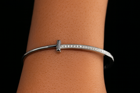 Minimal Silver “T” Design Bracelet with Sparkling White Diamond