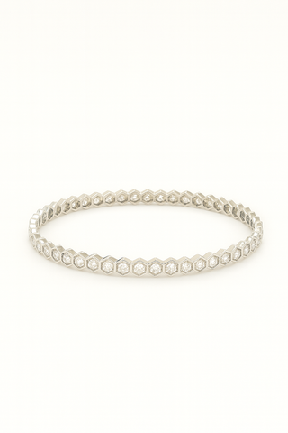 Silver Hexa Design Bracelet with Sparkling White Stones