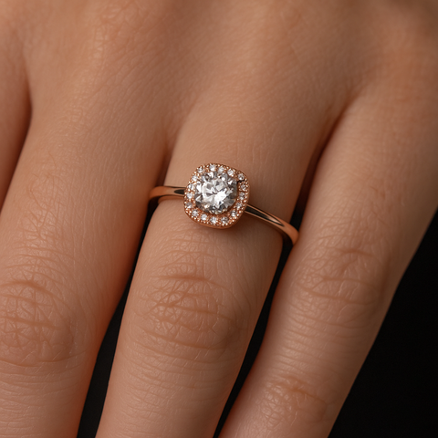 💍 Radiant Halo Rose Gold Ring