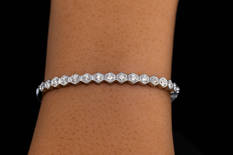 Silver Hexa Design Bracelet with Sparkling White Stones