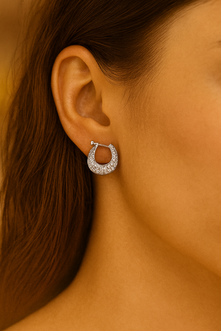 💎🌙 Sparkling Crescent Hoop Earrings – Silver Shine 🌙💎