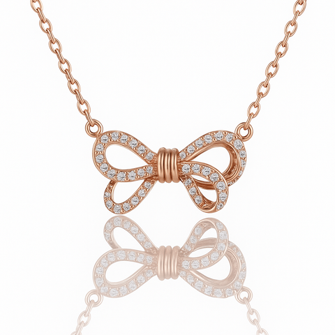✨ Sparkling Bow Pendant Necklace 🎀 | Elegant Rose Gold 925 Silver