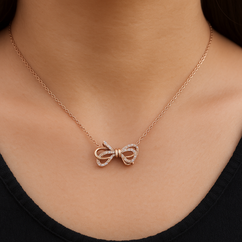 ✨ Sparkling Bow Pendant Necklace 🎀 | Elegant Rose Gold 925 Silver
