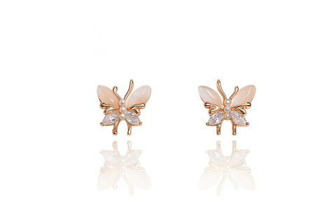 🦋 Elegant Butterfly Pearl & Crystal Stud Earrings ✨