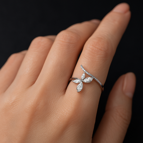 🦋 Crystal Flutter Silver Ring