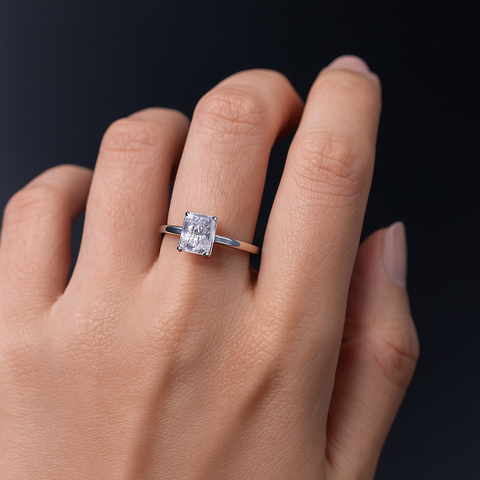 💎 Radiant Rectangle Silver Solitaire Ring