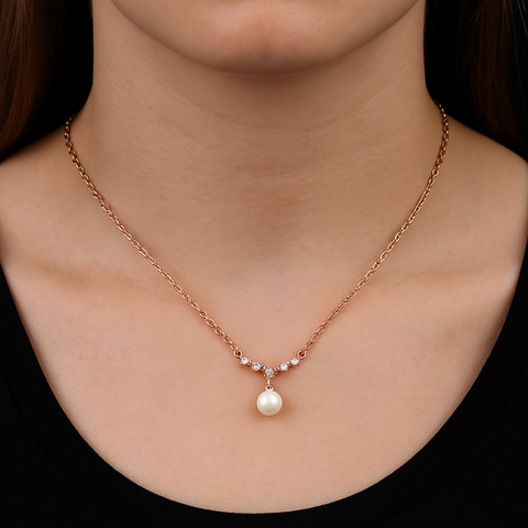 ✨ Rose Gold Pearl Pendant Necklace 🤍 | Classic 925 Silver Elegance