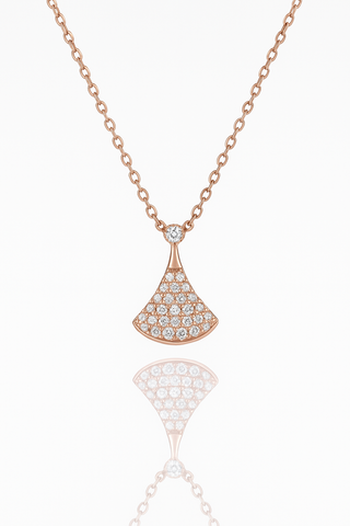 ✨ Rose Gold Fan Pendant Necklace 💖 | Elegant Sparkling 925 Silver Design