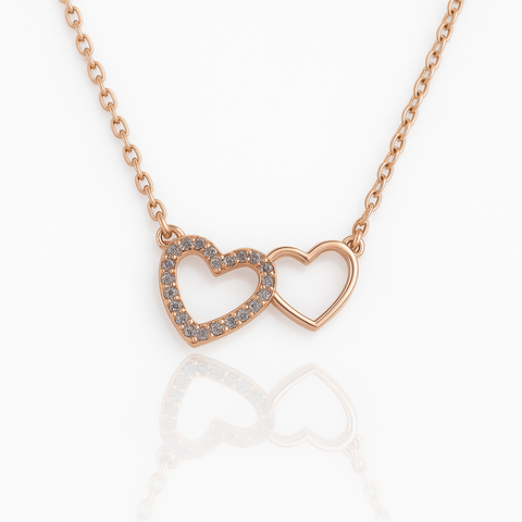 ✨ Double Heart Pendant Necklace 💞 | Rose Gold 925 Silver Love Design