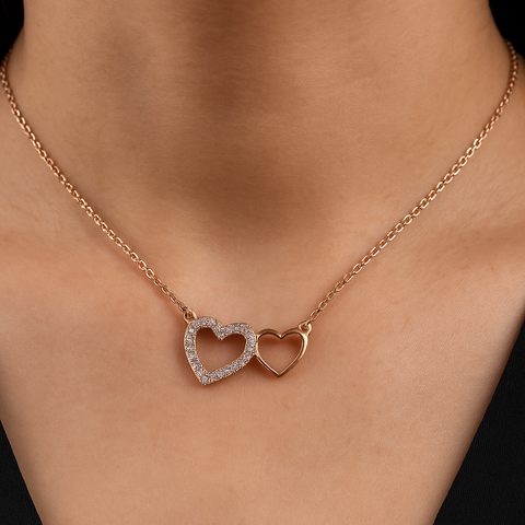 ✨ Double Heart Pendant Necklace 💞 | Rose Gold 925 Silver Love Design