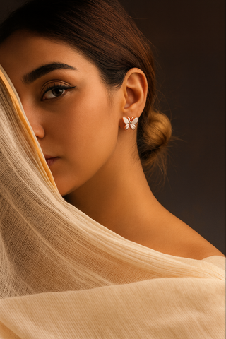 🦋 Elegant Butterfly Pearl & Crystal Stud Earrings ✨