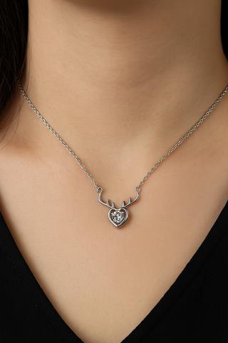 ✨ Reindeer Heart Pendant Necklace 💎 | Elegant 925 Silver Winter Charm