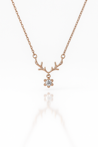 ✨ Reindeer Antler Pendant Necklace 🦌 | Rose Gold 925 Silver Snow Charm