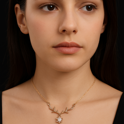 ✨ Reindeer Antler Pendant Necklace 🦌 | Rose Gold 925 Silver Snow Charm