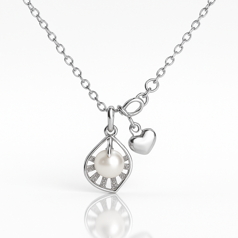 🌸 Pearl Heart Charm Necklace 💖 | 925 Silver Elegant Pendant