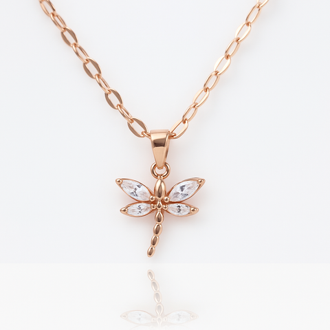 🌸 Sparkling Dragonfly Pendant 🪶 | Rose Gold 925 Silver Necklace