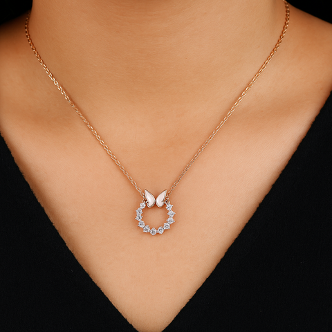 ✨ Butterfly Halo Pendant 🦋 | Rose Gold Sparkling Necklace