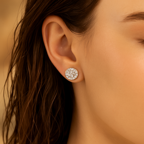 💎 Radiant Round Crystal Stud Earrings ✨ | Classic Elegance Redefined