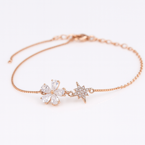 Rose Gold Flower & Star Diamond Bracelet | Elegant Women’s Designer Jewelry