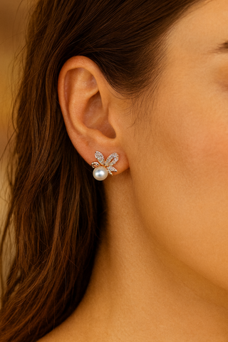 🐝✨ Golden Bee Pearl Earrings