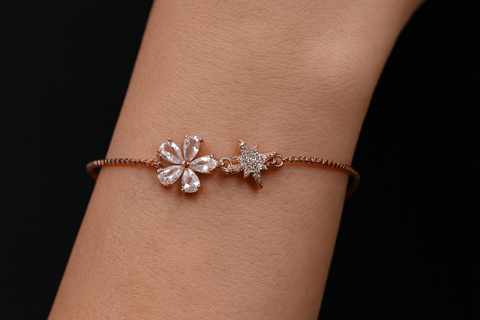 Rose Gold Flower & Star Diamond Bracelet | Elegant Women’s Designer Jewelry