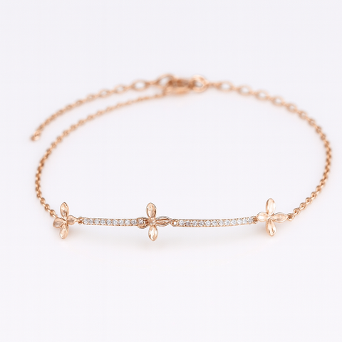 Rose Gold Flower Diamond Bracelet for Women | Dainty Floral Design with Sparkling Stones