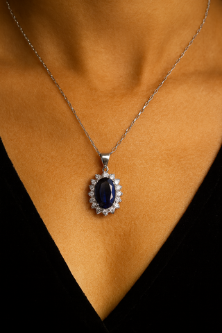 ✨ Royal Blue Sapphire Pendant Necklace 💙 | Elegant 925 Silver Shine