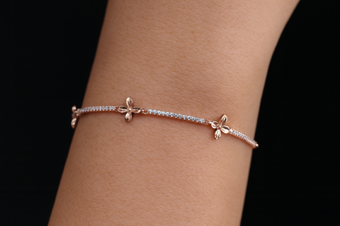 Rose Gold Flower Diamond Bracelet for Women | Dainty Floral Design with Sparkling Stones