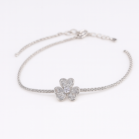 Silver Flower Diamond Bracelet for Women | Elegant Floral Design with Sparkling Stones
