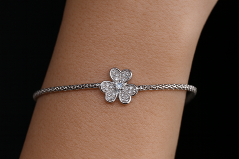 Silver Flower Diamond Bracelet for Women | Elegant Floral Design with Sparkling Stones
