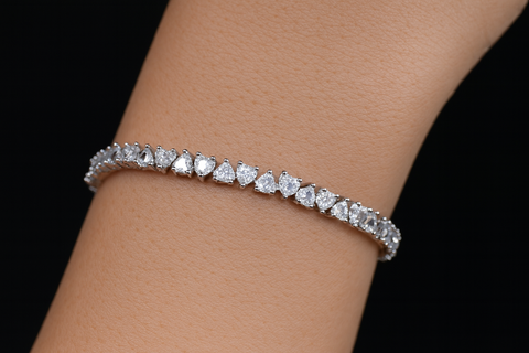 Silver Heart-Cut Diamond Tennis Bracelet for Women | Timeless Sparkle & Elegance