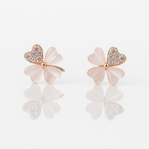 Blossom Heart Clover Earrings – Rose Gold Elegance